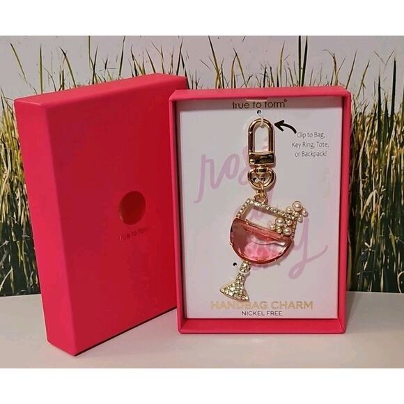 True To Form Keychain Wine Glass Handbag/Purse Charm Key Chain Pink - Picture 3 of 3